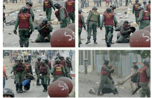 A protester is being attacked by the national guard in venezuela